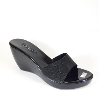 Sandal Wedges Wanita Fashionable Hitam KLB-7002  