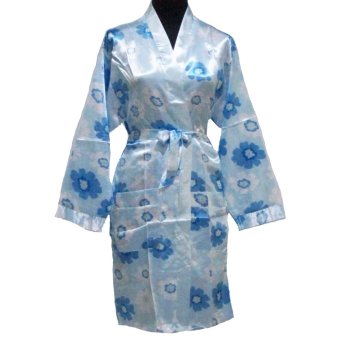 Sanny Apparel D 023 Setelan Kimono Satin Impor - Biru floral  
