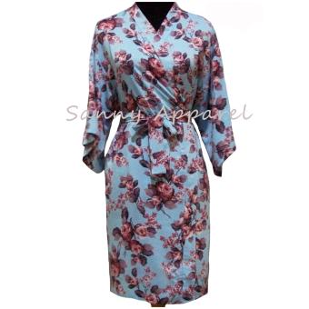 Sanny Apparel KC 020 Kimono Satin Silky - Biru floral  