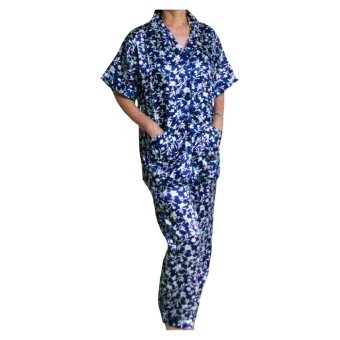 Sanny Apparel PJ 015 Piyama Setelan Celana Panjang - Biru floral  