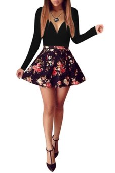 Sanwood Floral Mini Dress (Black) - Intl  