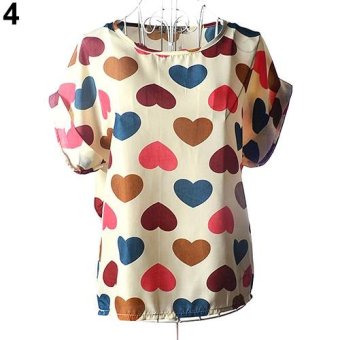 Sanwood Women Casual Chiffon Top Dot Star Batwing Short Sleeve Loose Shirt Blouse 4 - intl  