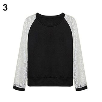 Sanwood Women Patchwork White Lace Hoodies Long Sleeve Pullover Sweatshirt Top XL (Black) - intl  