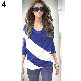 Sanwood Women Soft Batwing Long Sleeve Casual Splicing T-Shirt Top Blouse Tee XL (Blue) - intl  