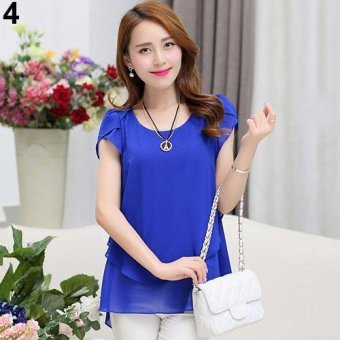 Sanwood Women's Fashion Summer Short Sleeve Loose Chiffon T-shirt Round Neck Tops XXL (Royal Blue) - intl  