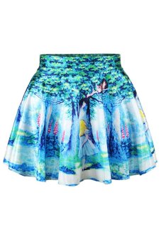 Sanwood Women's High Waist Pleated Forest Mini Skirt Dress  