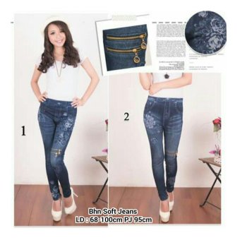 SB Collection Celana Panjang Flower Zipper Long Pant Jumbo Legging-02 biru  