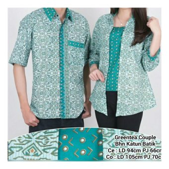 SB Collection Couple Atasan Batik Greentea Kemeja Blouse-Hijau  