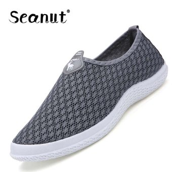 Seanut Fashion Men Loafers Mesh Breathable Shoes Slip On Flat Shoes (Dark Grey) - intl  