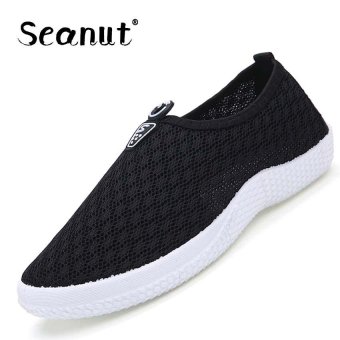 Seanut Fashion Woman Loafers Mesh Breathable Shoes Slip On Flat Shoes (Black) - intl  