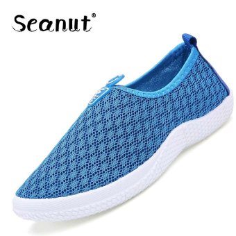 Seanut Fashion Woman Loafers Mesh Breathable Shoes Slip On Flat Shoes (Light Blue) - intl  