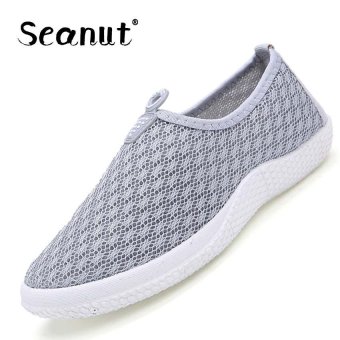 Seanut Fashion Woman Loafers Mesh Breathable Shoes Slip On Flat Shoes (Light Grey) - intl  