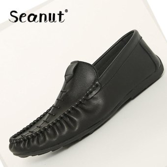 Seanut Genuine Leather Men Flat Shoes Casual Shoes Soft Men Loafers Comfortable Driving Shoes (Black) - intl  
