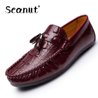 Seanut Men's Crocodile pattern Casual Leather Outdoor Boat Shoes Driving Moccasins Slip-On Loafers (Red) - intl  