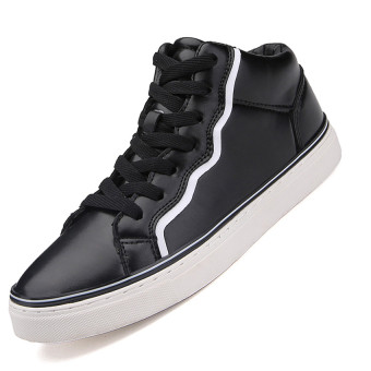 Seanut Men's Fashion High-top Casual Lovers Skater Shoes (Black)  