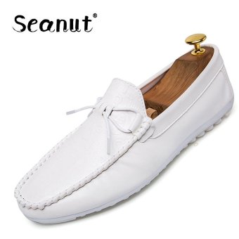 Seanut men's Slip-Ons & Loafers fashion casual flat leather shoes (White) - intl  