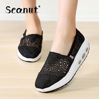 Seanut New Casual Women Swing Breathable Lace shook the shoes Wedges Shoes (Black) - intl  