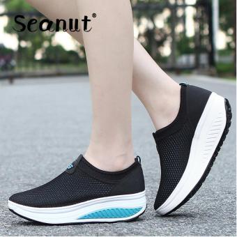 Seanut New Height Increasing Shoes Casual Women Swing Breathable Wedges Shoes (Black,Blue) - intl  