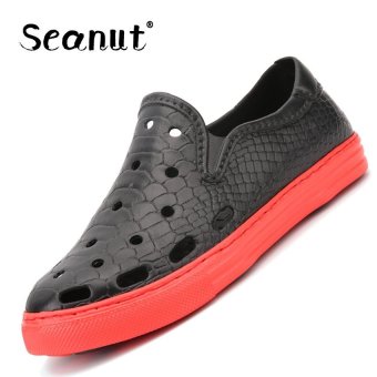Seanut Slip-Ons & Loafers Hole Slippers Sandals for Men Breathable Beach Sandals Shoes (Black) - intl  
