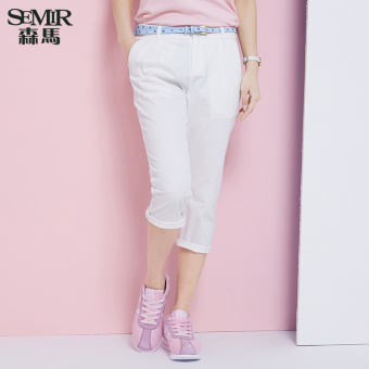 Semir summer new ladies solid color simple straight casual cropped pants(White) - intl  