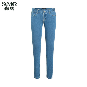 Semir summer new women medium-low waist skinny jeans(Lake Blue)  