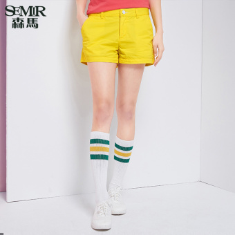 Semir summer new women simple casual solid color straight shorts(Yellow)  
