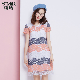 Semir summer new women simple lady stripe straight dress(Light Blue)  