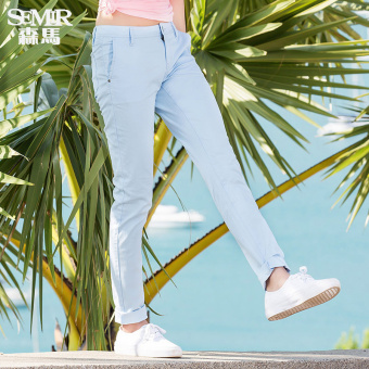 Semir summer new women simple slim casual pants(Lake Blue) - intl  