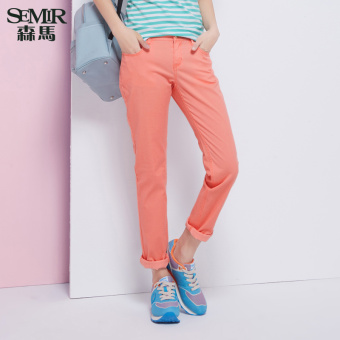 Semir summer new women simple solid color casual slim pants(Pink)  