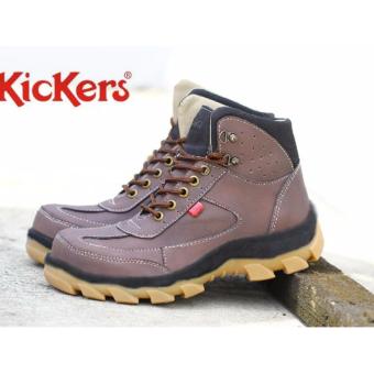 Sepatu Pria Safety Tracking/Gunung Boot Kickers Sued Mercy Ujung Besi (Coklat Tua)  