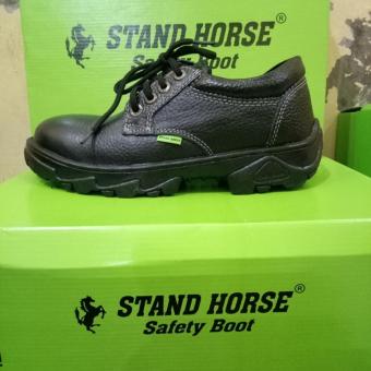 Sepatu Safety Boots Pria Kulit Asli Gagah - Hitam 4inch  