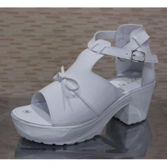 Sepatu Wedges Wanita Ribbon Buckle - White  