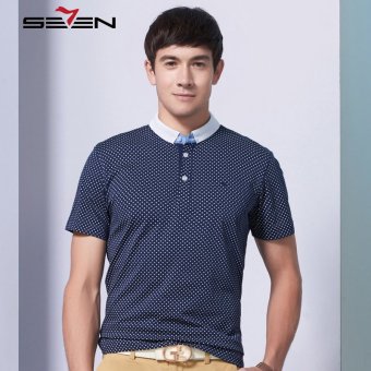 Seven Brand 100% cotton Men Polo Shirts Slim polka dot Short Sleeve T Shirt dark blue  