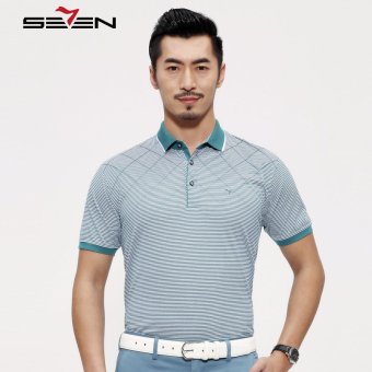 Seven Brand Cotton Men Polo T Shirt Stripe Short Sleeve Shirts Green  
