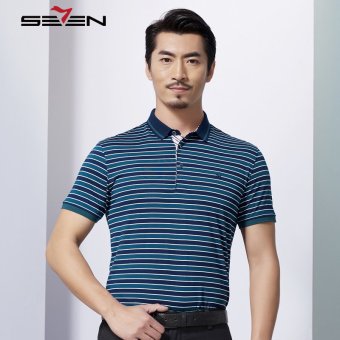 Seven brand summer men slim fit polo shirt stripe golf sport top tee  