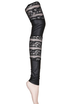 Sexy Black Gothic Punk Lace Faux Leather Stretch Pants Women Girls Leggings  