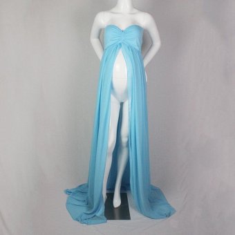 Sexy summer maternity photography props gown pregnant women clothing dresses for photo shoot pregnancy clothes bra pants fancy?sky blue? - intl  