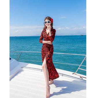 Sexy V-neck Wrapped Party Dress Long Lace Slim Skirt women beach wear - intl  