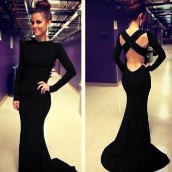 Sexy Women Long Sleeve Backless Bodycon Cocktail Evening Party Formal Long Dress (Black) - intl  