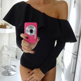 Sexy Women Long Sleeve Bodysuit Ruffled One Shoulder Leotard Top Solid Slim Jumpsuit - intl  