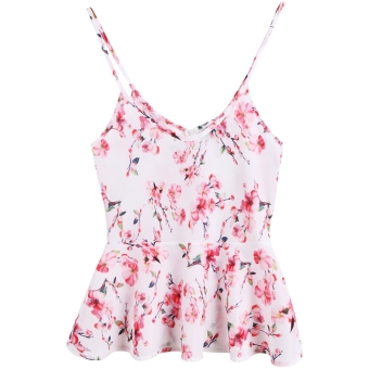 Sexy Women Summer Casual Spaghetti Strap Floral Ruffles Hem Tank Tops White - intl  