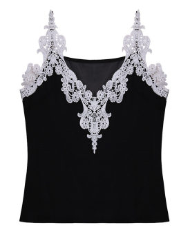 Sexy Womens Deep V Sleeveless Sexy Camisole Vest Lace Chiffon Tops  