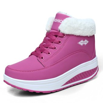 Sheepskin Fur Snow Boots Women Winter Boots 2016 Genuine Leather Casual Platform Boots Wedge Warm Snowboots Ankle Shoes (Pink) - intl  