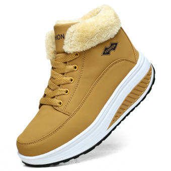 Sheepskin Fur Snow Boots Women Winter Boots 2016 Genuine Leather Casual Platform Boots Wedge Warm Snowboots Ankle Shoes (Yellow) - intl  