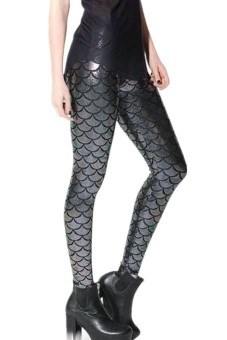 Shinning Metallic Mermaid Scales Pattern Legging (Silver)  