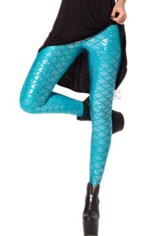 Shinning Metallic Mermaid Scales Pattern Legging (Sky Blue)  