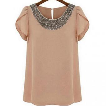 Shiny Beads Chain Lotus Leaf Sleeve Shirt - intl  