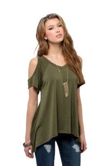 Short Sleeve Off Shoulder Tunic T-Shirt Green  