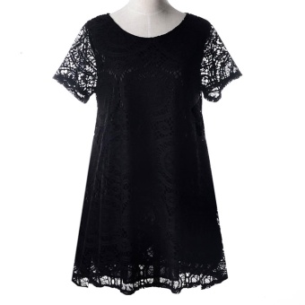 Short-sleeved Hollow Lace Dress (Black) - intl  