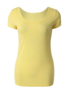 Simple Design Scoop Collar Short Sleeve Solid Color Women's T-Shirt (Yellow)  